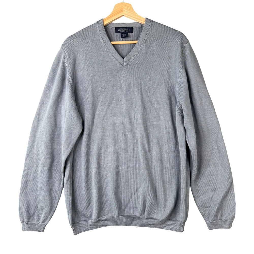 Brooks Brothers Pima Cotton V-Neck Sweater Light Blue Gray Size Large Mens